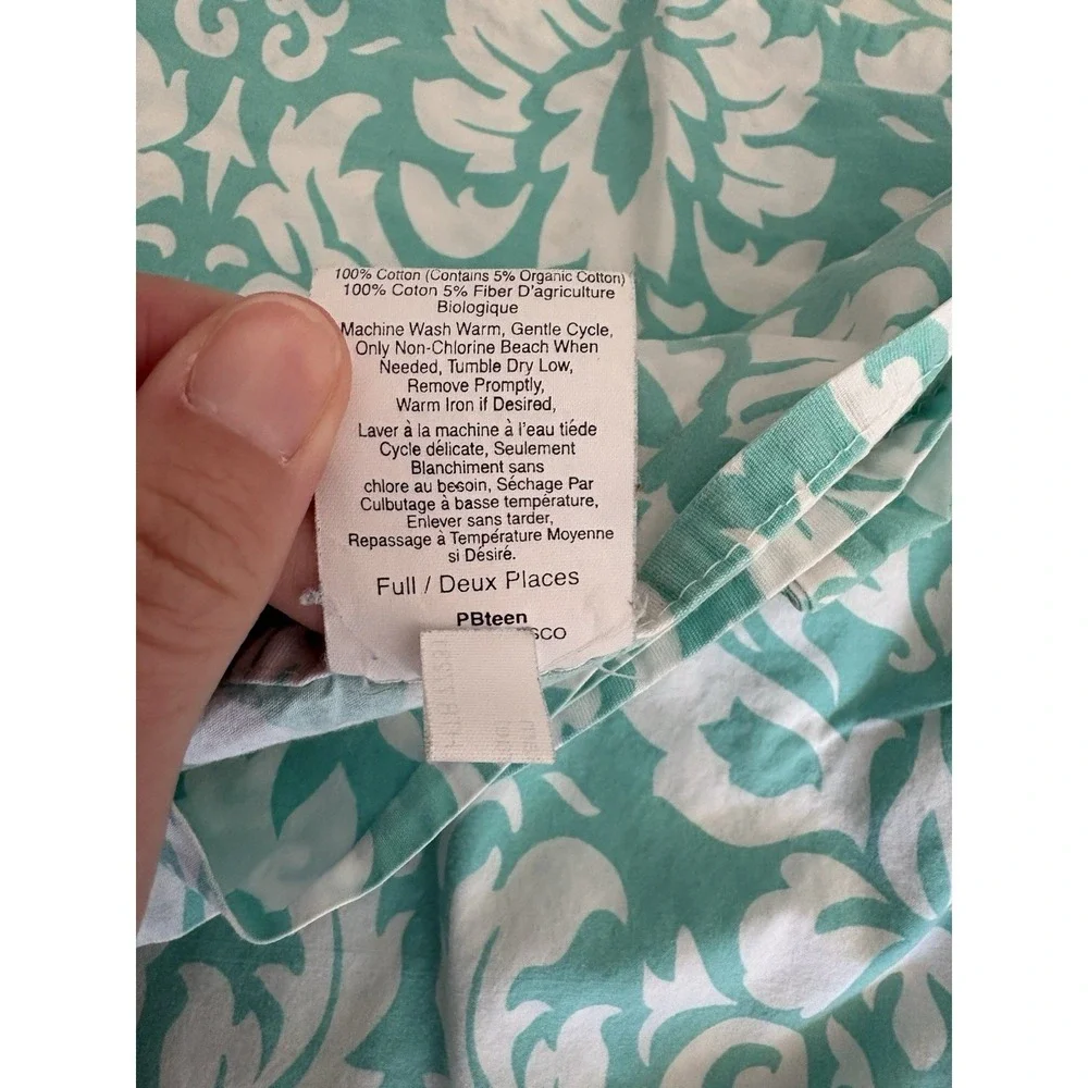 Pottery Barn Dorm Full Sheet Set Pool Damask W/ Aqua‎ Dots Duvet And Shams